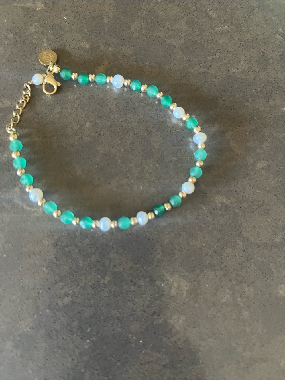 Gold-Accented Green & Opal Bead Bracelet by